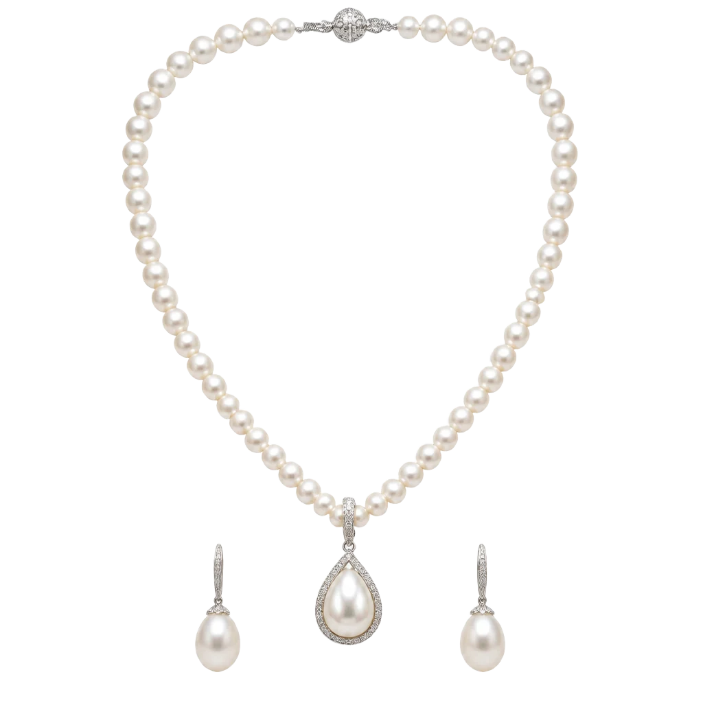 Illustrative pearl necklace and earring suite